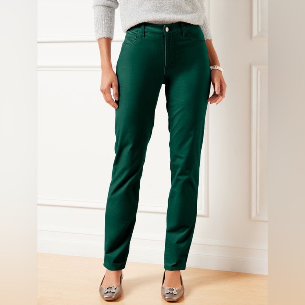 Talbots || Woman’s Velveteen straight leg high waist Green pants Sz 12